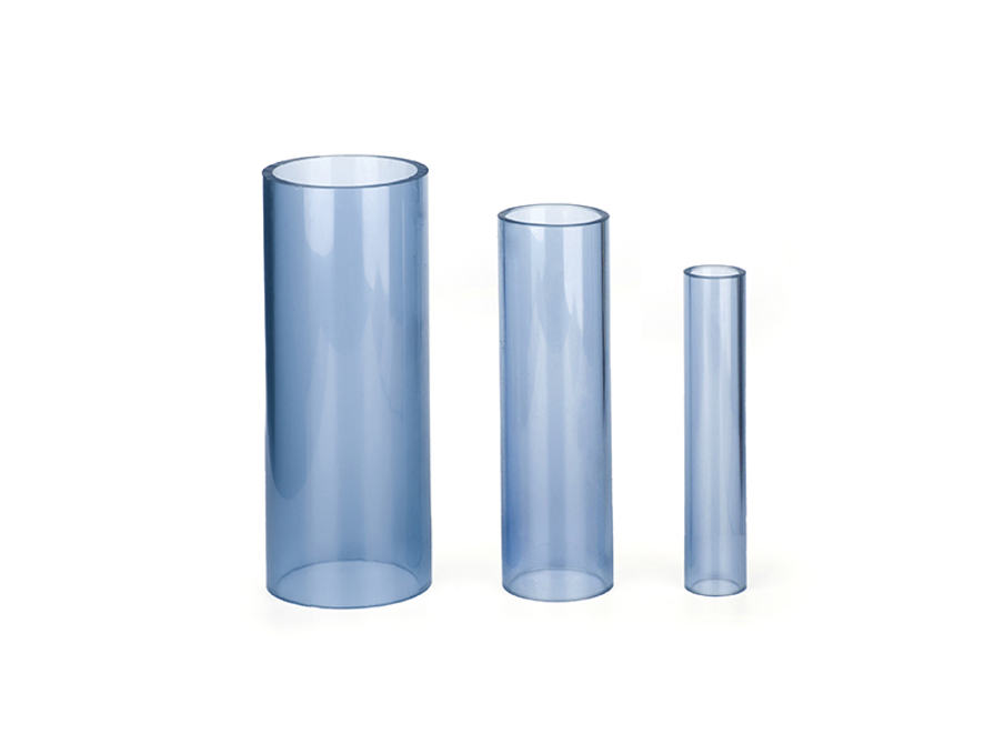 替代文字：PVC透明管可用來監視流體狀態，管內不易累積汙垢，規格有1/2"～12"）